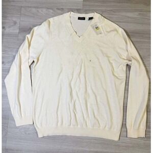 VAN HEUSEN Mens Large Cream Argyle V Neck Sweater Pullover Long Sleeve Knit Top